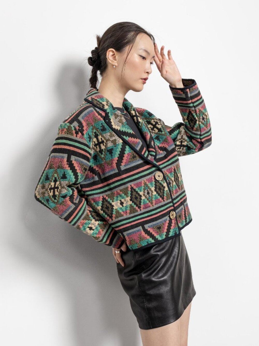 WOVEN COTTON SOUTHWESTERN Cropped Jacket Festival Coat / Medium - Picture 2 of 10